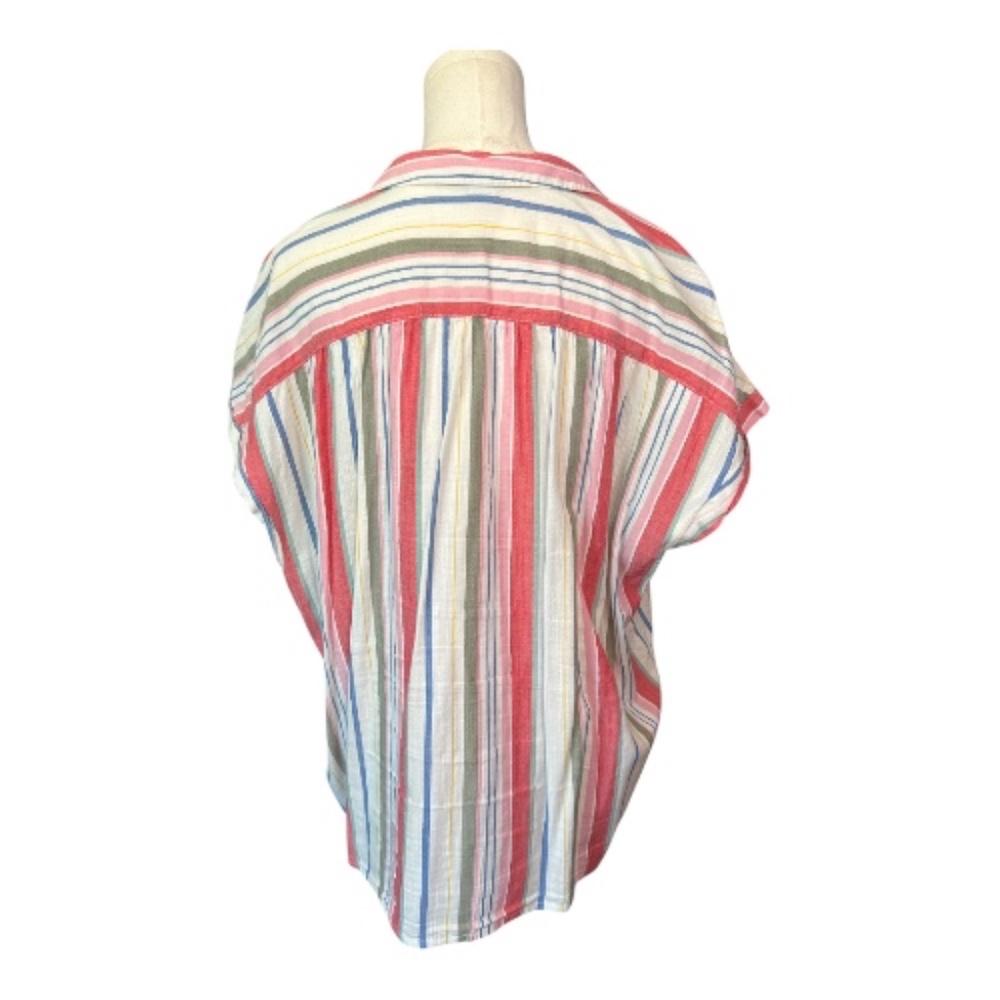 EUC Old Navy women’s multicolor striped short sleeve button up blouse | size XL - Picture 4 of 6